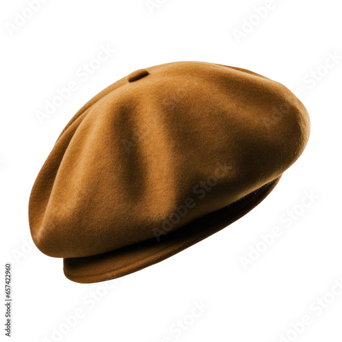 Olive Beret hat on transparent background