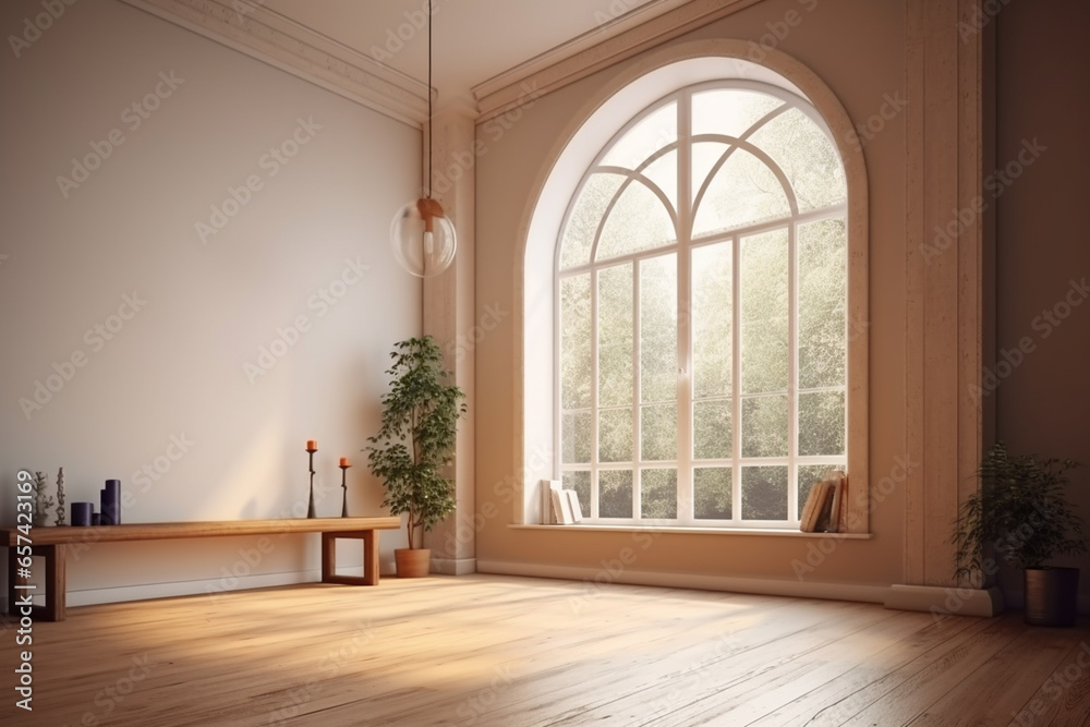 Interior of modern living room with window. 3D render. Interior of modern living room with window. 3D render.