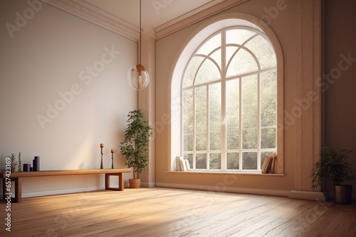 Interior of modern living room with window. 3D render.