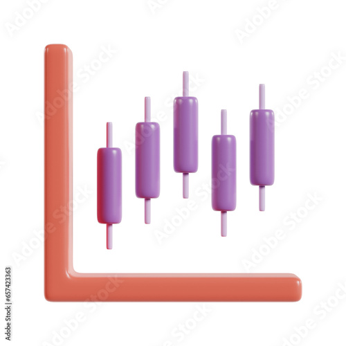 3d illustration of candlestick chart rendering icon