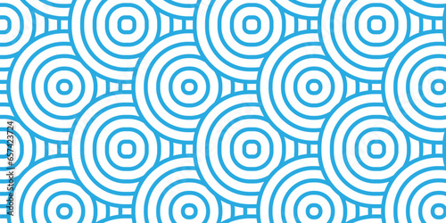  Seamless geometric ocean spiral pattern and abstract circle wave lines. blue seamless tile stripe geomatics overlapping create retro square line backdrop pattern background. Overlapping Pattern.