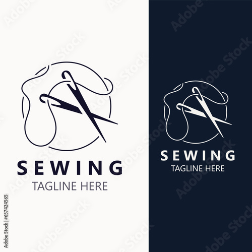 Needle and thread Sewing tailor logo outline combination Line flat design template Simple icons. Concept tailor illustration