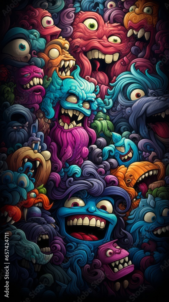 Wallpaper of Playful Cartoon Monsters in a Colorful World, Generative AI
