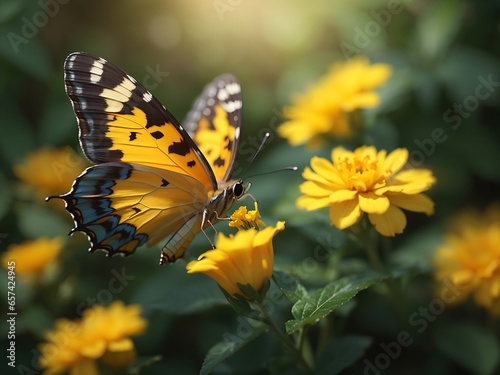 Butterfly on a yellow flower in Garden 