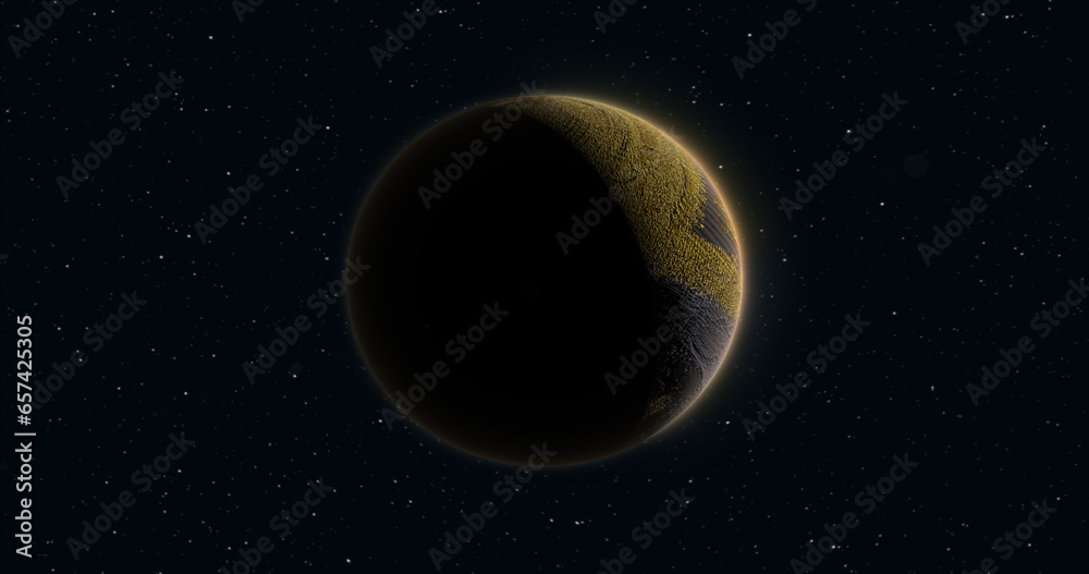Fototapeta premium Abstract realistic futuristic planet round sphere against the background of stars in space