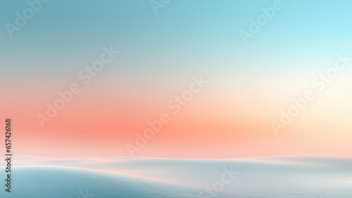 Clear blue sky sunset with glowing orange teal color horizon on calm ocean seascape background. Picturesque