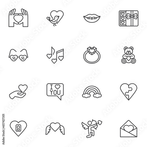 Valentines day line icons set