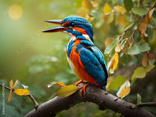 colorful kingfisher bird sitting on a tree branch