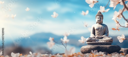 Meditation buddha statue. Religion spirituality soul peace concept. Generative AI technology.