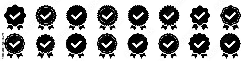  Rosette stamp icon Vector design template set illustration. Quality medal or emblem with check mark - obrazy, fototapety, plakaty 