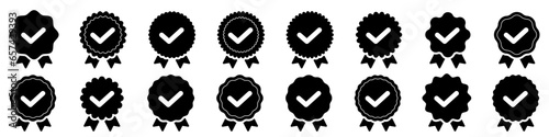  Rosette stamp icon Vector design template set illustration. Quality medal or emblem with check mark