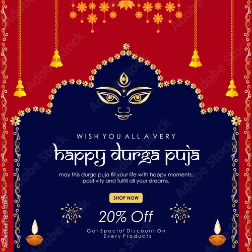 happy durga puja background durga puja festival sale banner design