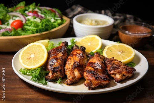 lemon garlic chicken wings served with a side salad