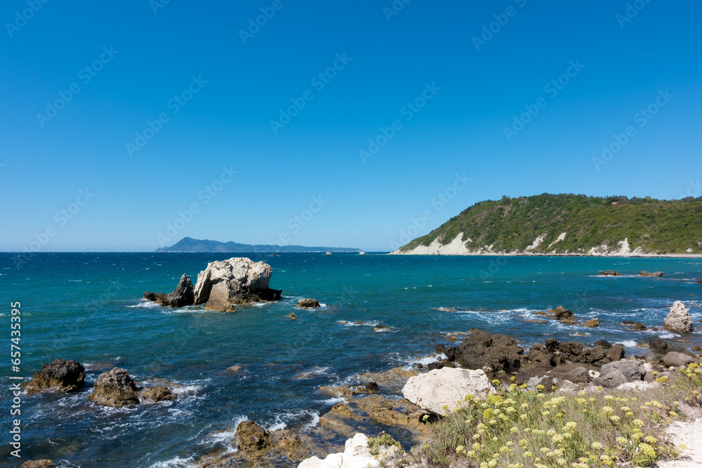The beautiful coastline in Mathraki, one of the Diapontia islands northwest of Corfu, Greece The beautiful coastline in Mathraki, one of the Diapontia islands northwest of Corfu, Greece