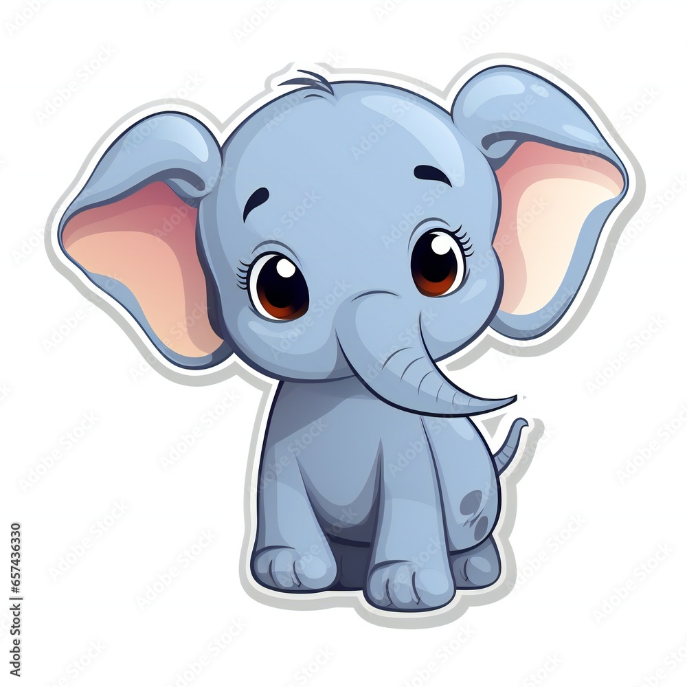 Fototapeta premium Cartoon character cute elephant illustration isolated. Cartoon baby elephant print for clothes, stationery, books, merchandise. Toy baby elephant character banner, background. sticker