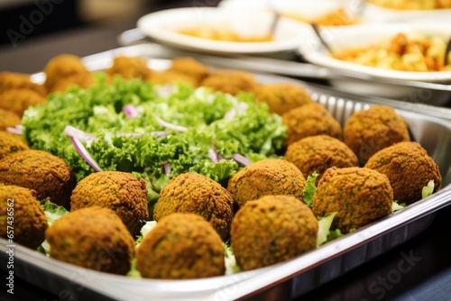 tray of falafel ready to be served at a take-out