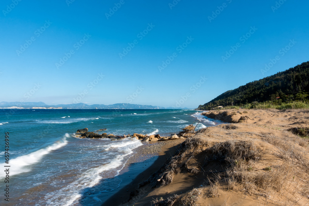 Rough sea in Mathraki island on a windy summer day, Greece