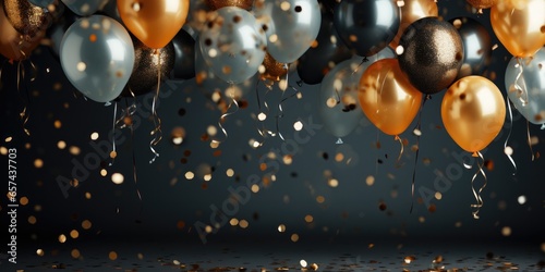 celebration background with confetti and gold balloons, generative AI