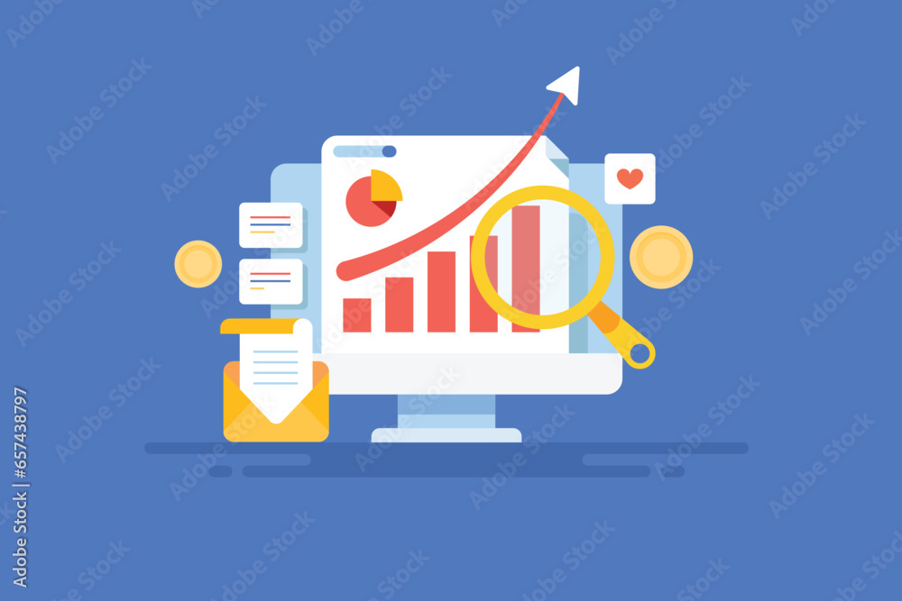 Income graph arrow going upward, business generating more revenues from paid advertising and display ad network, digital finance report conceptual vector illustration web banner.