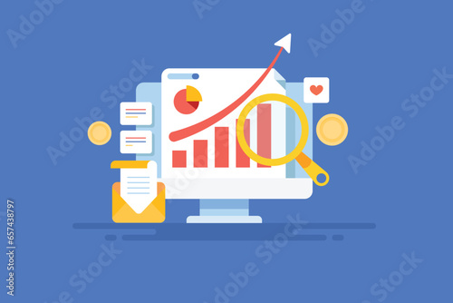 Income graph arrow going upward, business generating more revenues from paid advertising and display ad network, digital finance report conceptual vector illustration web banner.
