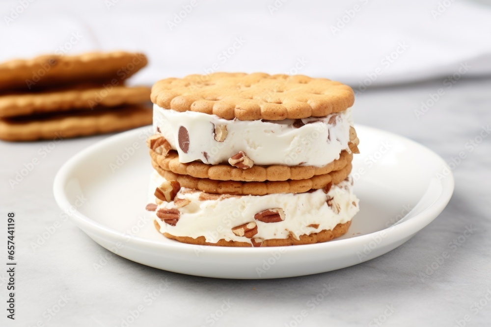 pecan ice cream sandwich with a nut shell beside it pecan ice cream sandwich with a nut shell beside it