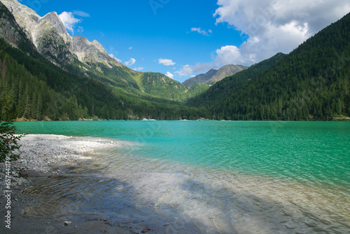 Beautiful view of Anterselva lake during summer season, Alto Adige, Italy