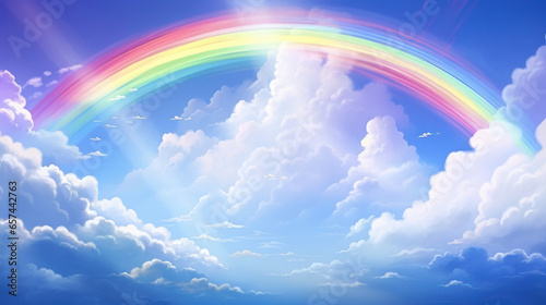 Sky and rainbow background, rainbow in the sky with clouds