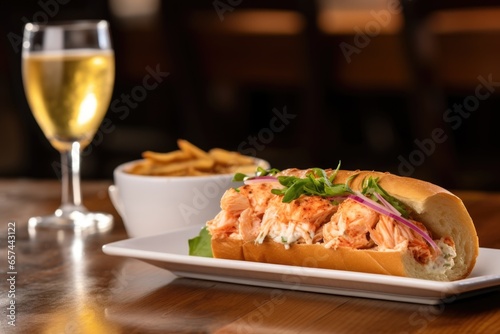 lobster roll beside a glass of soda