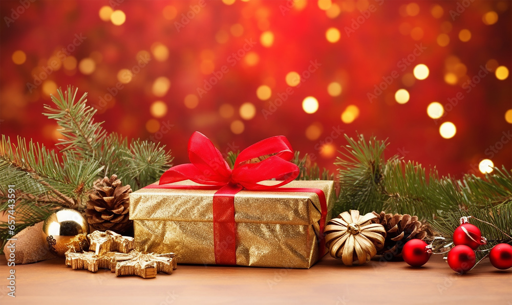 elegant Christmas composition on a shimmering light gold backdrop elegant Christmas composition on a shimmering light gold backdrop