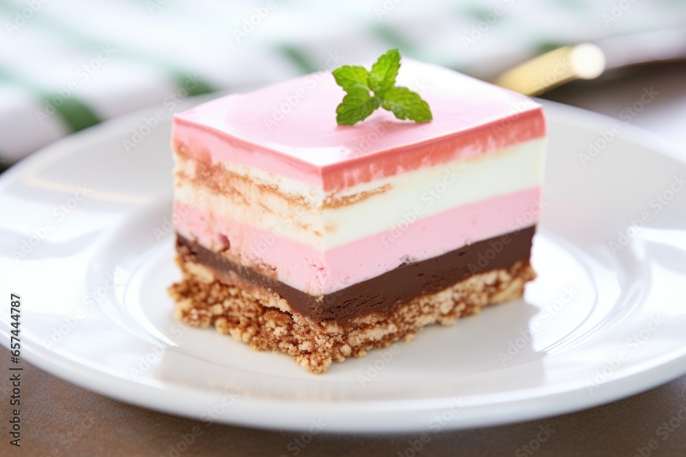 neapolitan ice cream slice on a white plate neapolitan ice cream slice on a white plate