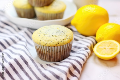 lemon poppy seed muffin on a bright yellow napkin