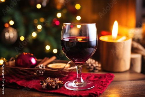 mulled wine with a lit candle in the background