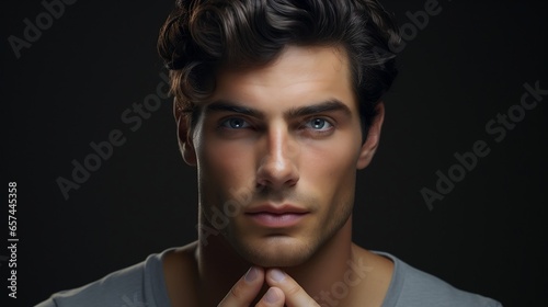 Close-up portrait of a handsome young man on black background