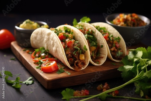 mexican tacos garnished with fresh coriander