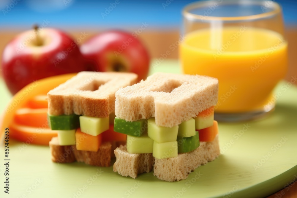 toy-block shaped sandwich with a side of applesauce toy-block shaped sandwich with a side of applesauce