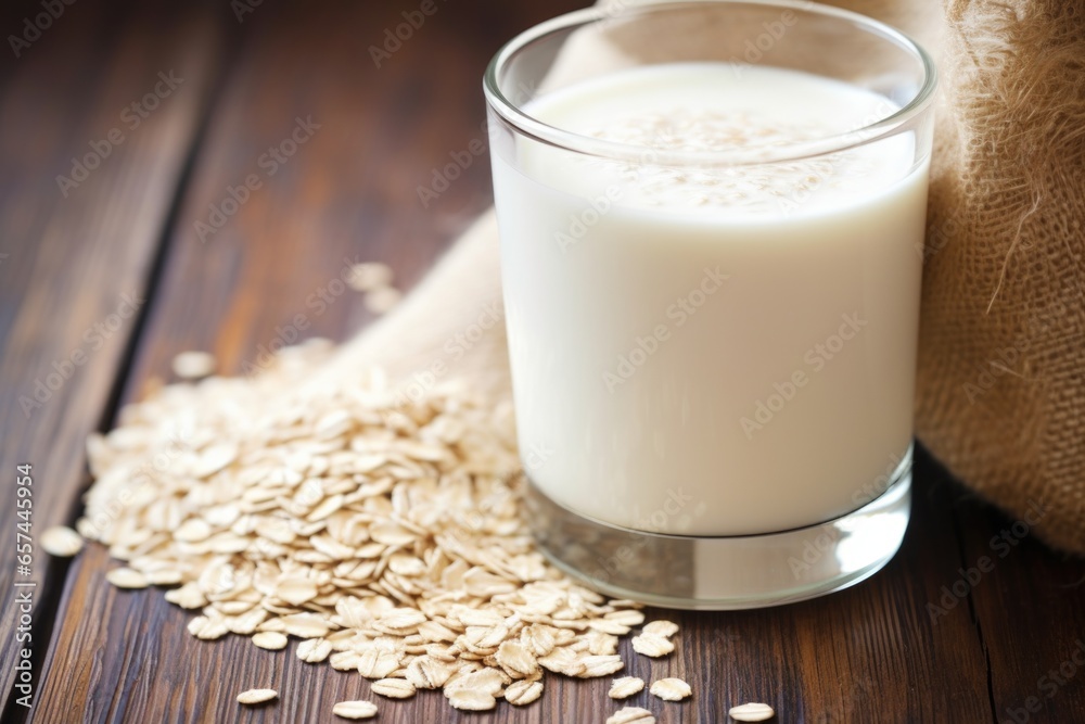 macro detail of oat milks frothy texture in a glass cup