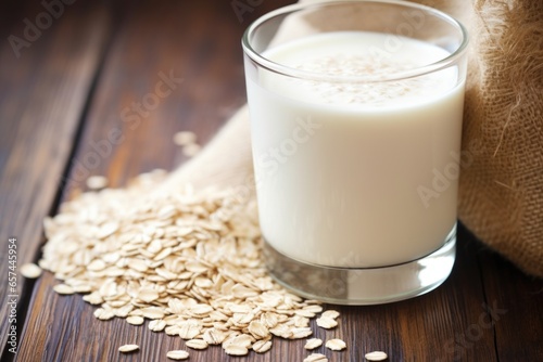 macro detail of oat milks frothy texture in a glass cup