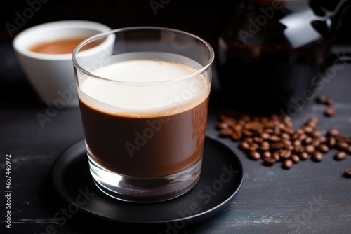 oat milk foam entering a cup of freshly brewed black coffee