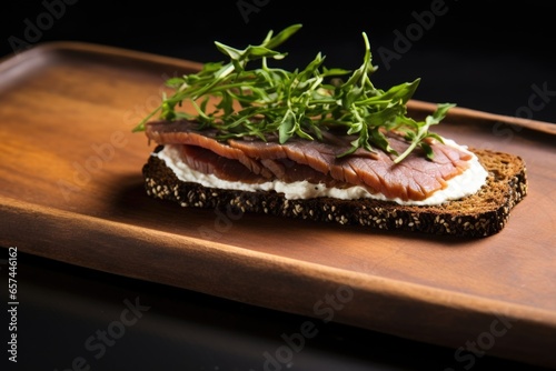 pumpernickel with roast beef, horseradish sauce, and watercress