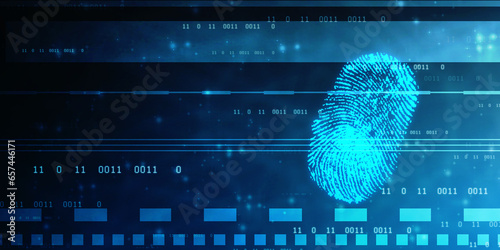 Abstract security system concept with fingerprint on technology background, Fingerprint Scanning Identification System. Biometric Authorization and Business Security Concept	