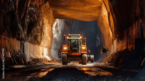 Tunnel Excavator to drill a road through the mountains. road construction. Generative Ai