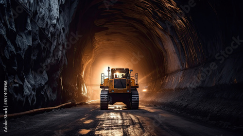 Tunnel Excavator to drill a road through the mountains. road construction. Generative Ai © tong2530