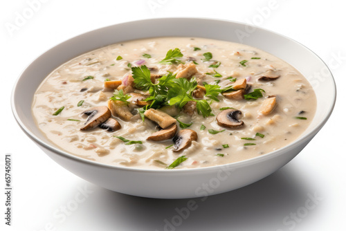 Delicious bowl of mushroom soup topped with fresh parsley. Perfect for cozy meals and comforting dishes.