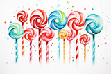 illustration of Christmas colorful striped lollipops sweets on white background. copy Space