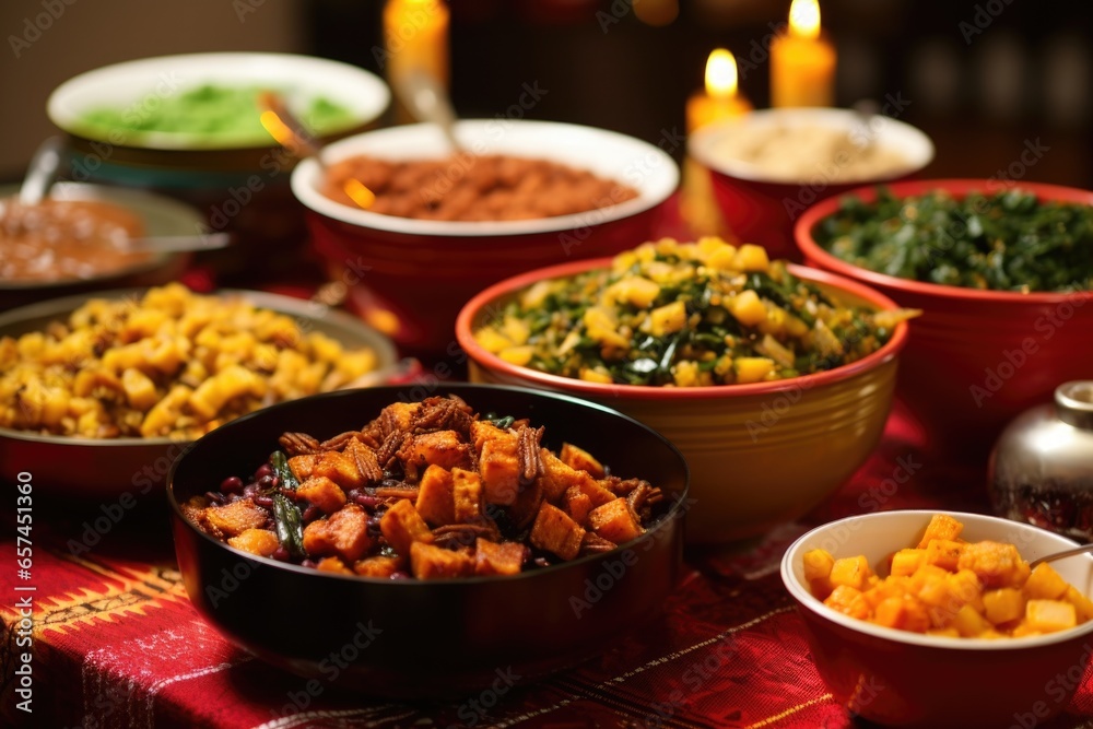 assorted bowls of kwanzaa side dishes