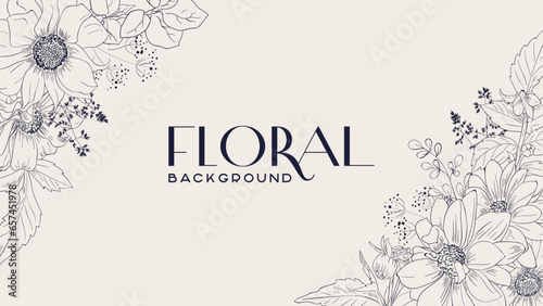 Minimalistic stylish background with painted flower outlines in a restrained color.