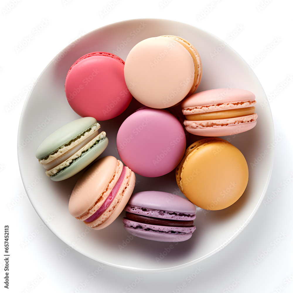 Fototapeta premium delicious plate of macaroons isolated on a white background