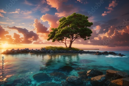 Beautiful island trees beautiful sky and the sunset