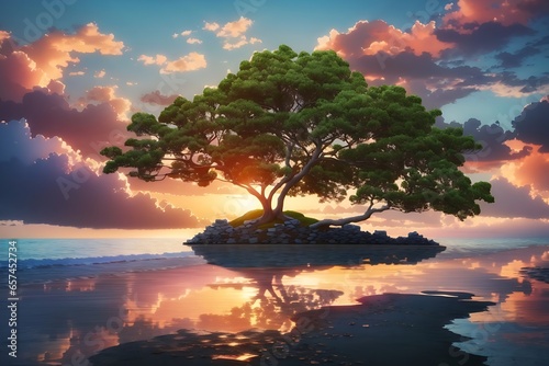 Beautiful island trees beautiful sky and the sunset