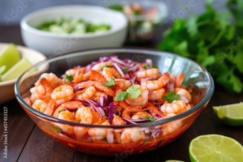 shrimp in bowl with chili lime mix